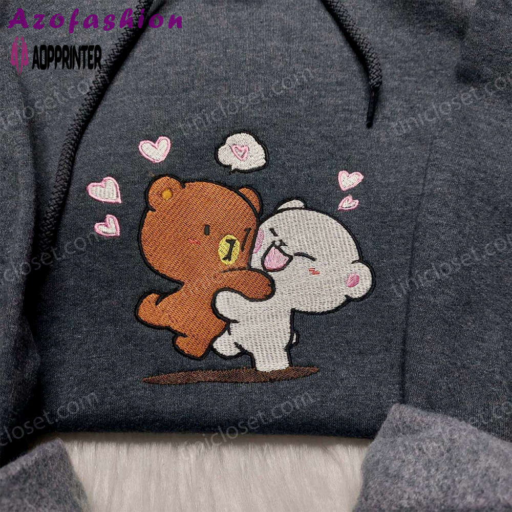 Milk & mocha couple embroidered shirt: adorable cartoon bear design perfect for couples – shop now! Embroidered Shirt