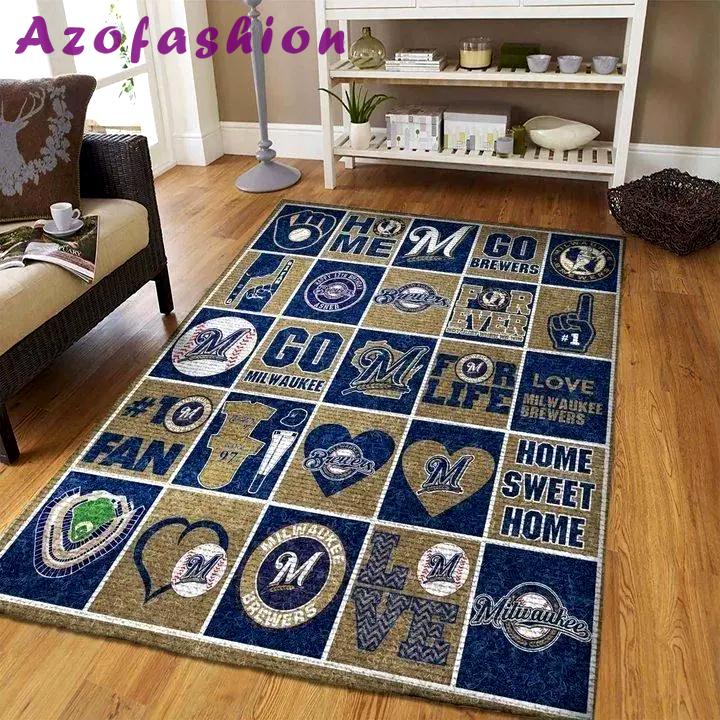 Milwaukee brewers area rug mlb team logo carpet living room rugs decor v8380 Rectangle Rug