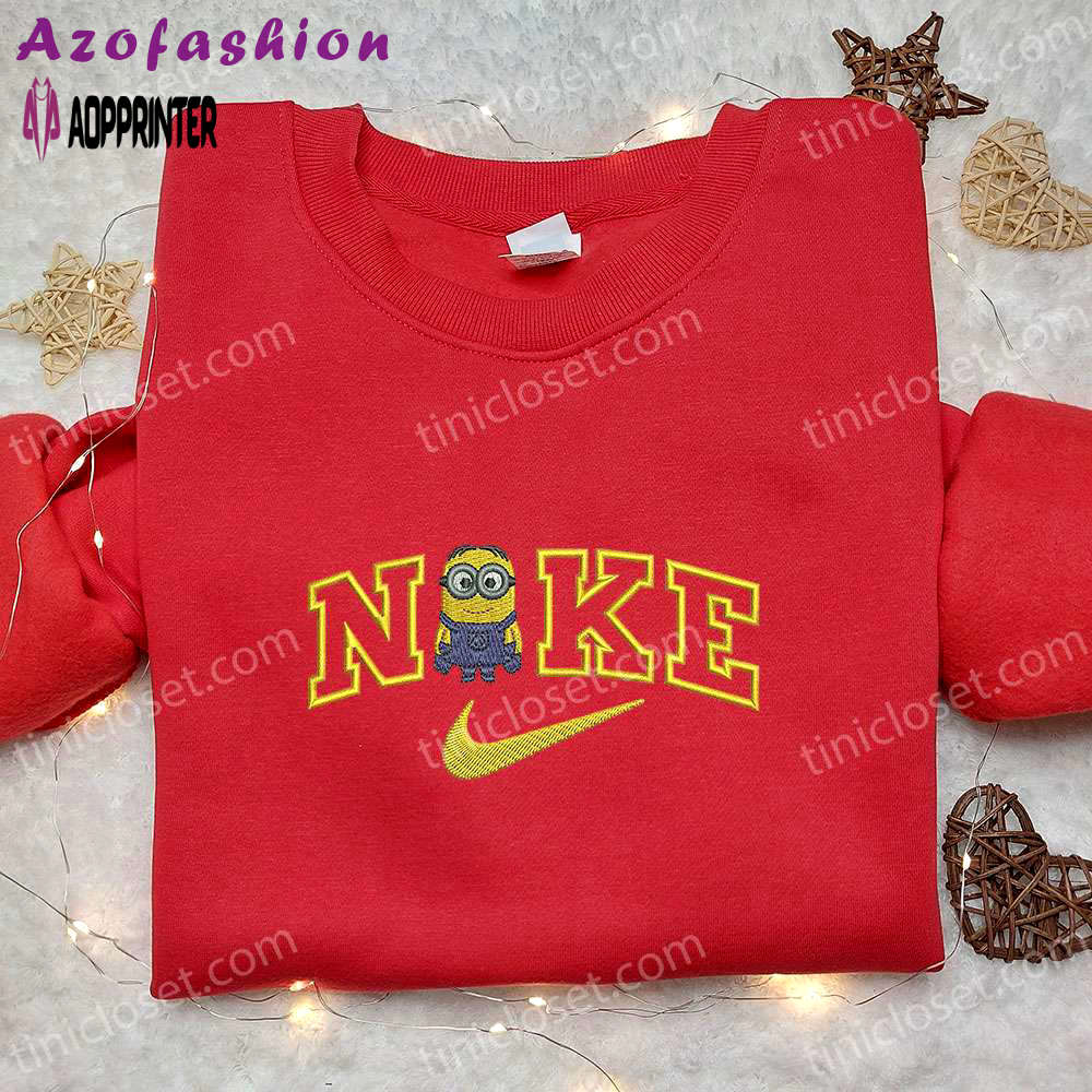 Minion x nike cartoon embroidered tshirt: disney characters & nike inspired shirt Embroidered Shirt