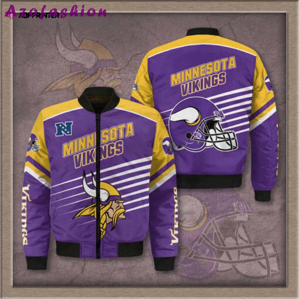 Minnesota vikings logo pattern bomber jacket – purple Bomber Jacket