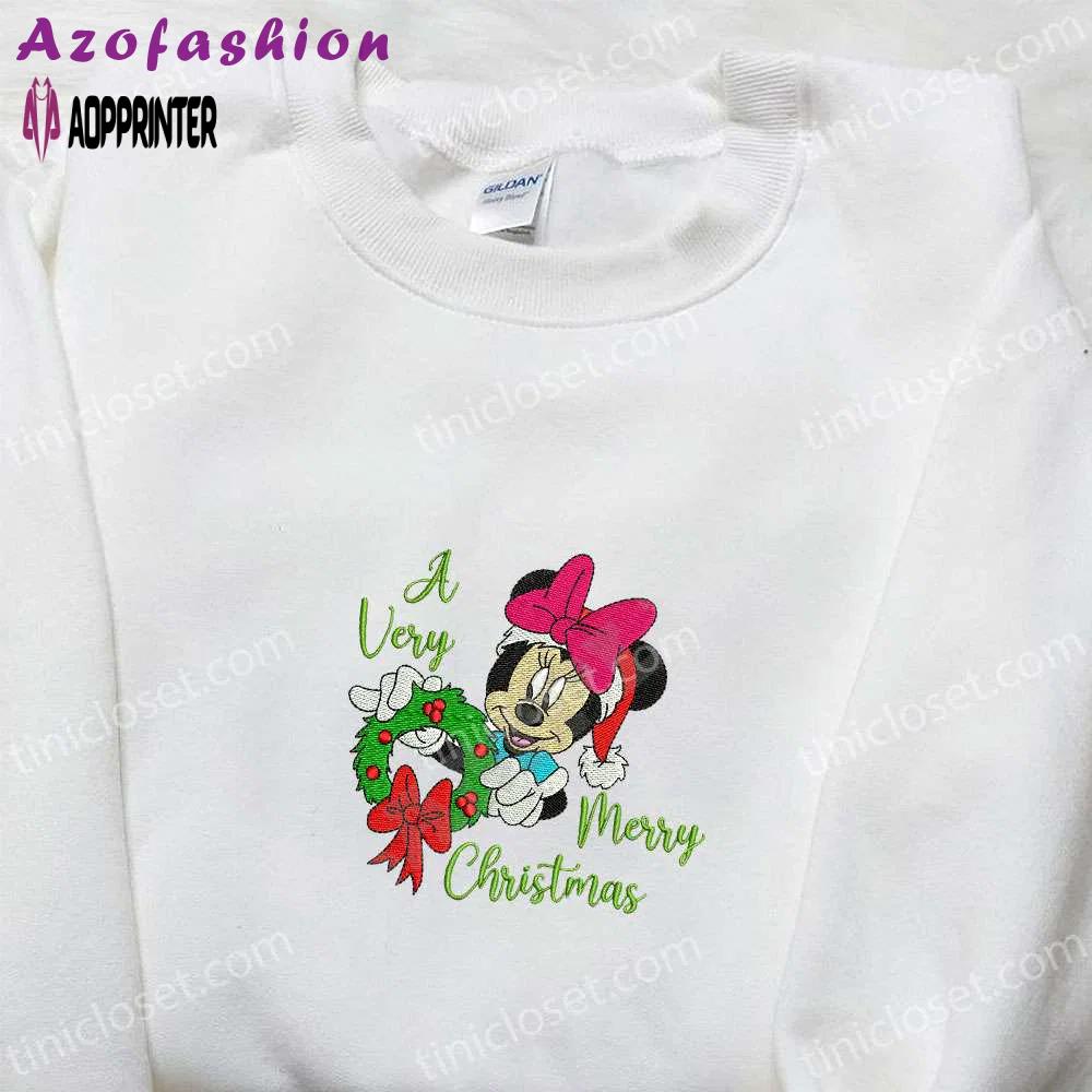 Minnie disney christmas wreath shirt & characters hoodie: best gifts for family Embroidered Shirt