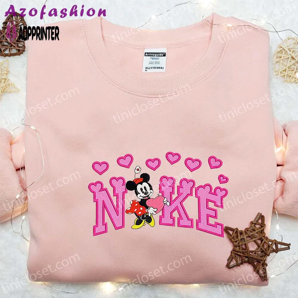 Minnie mouse heart x nike cartoon embroidered shirt – best valentine s day gift ideas Embroidered Shirt