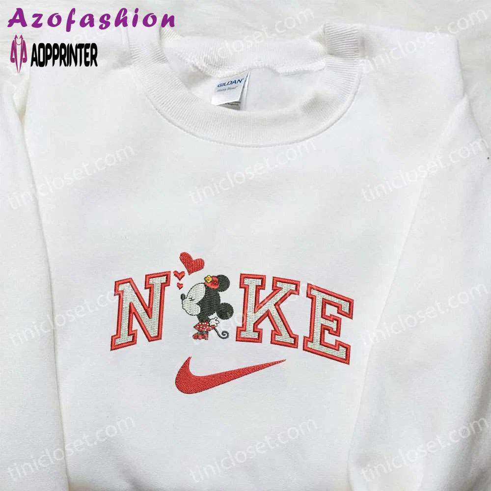 Minnie mouse heart x nike cartoon embroidered sweatshirt: disney characters & nike inspired shirt Embroidered Shirt