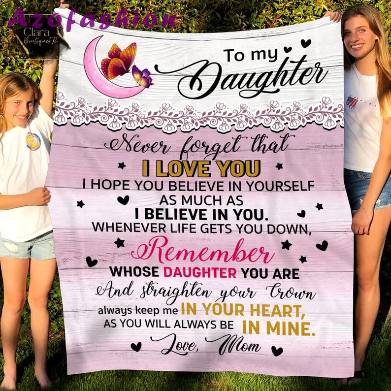 Mom to my daughter never forget that i love you vintage butterfly fleece blanket, mink sherpa blanket, daughter gift, butterfly quilt Quilt Blanket
