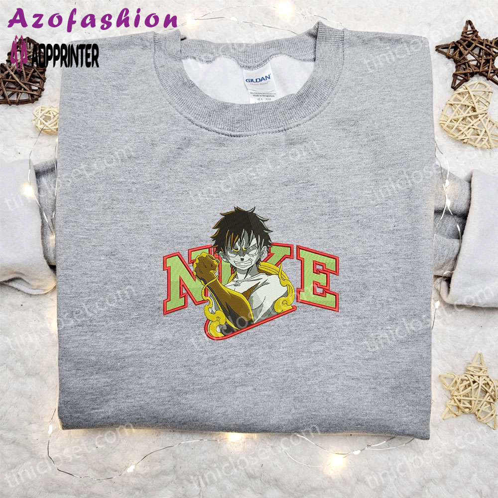 Monkey d luffy gear 2 x nike embroidered anime tshirt – one piece shirt nike inspired Embroidered Shirt