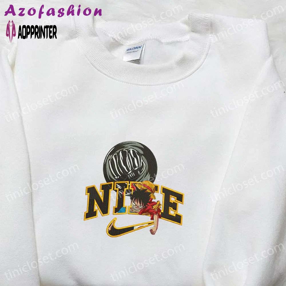 Monkey d luffy gear 3 x nike swoosh anime hoodie: one piece & nike inspired embroidered shirts Embroidered Shirt