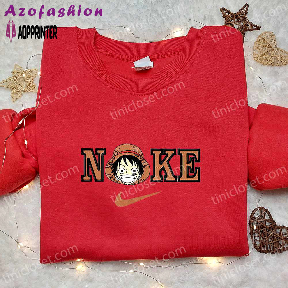 Monkey d luffy x nike anime embroidered hoodie – one piece shirt nike inspired – limited edition Embroidered Shirt