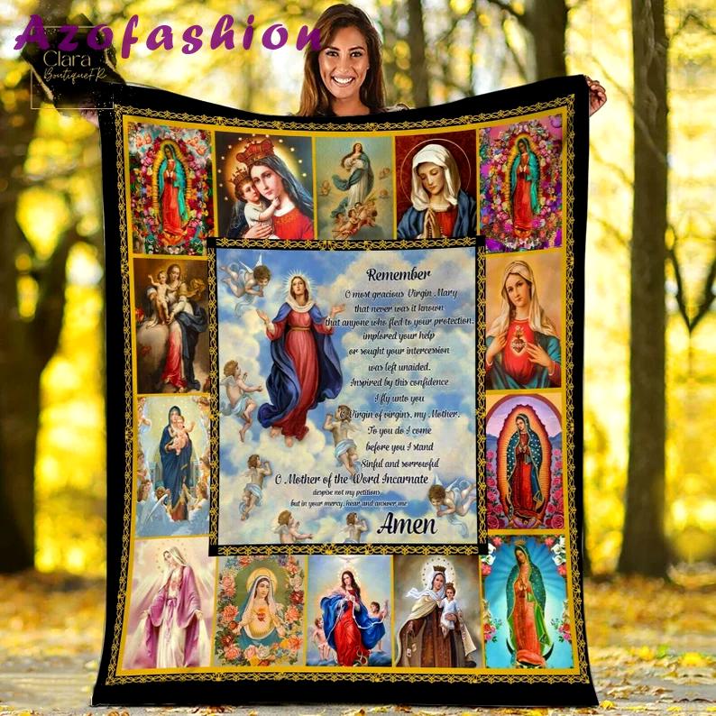 Mother of jesus fleece blanket, mink sherpa blanket, the bible quilt, jesus quilt, mary blanket, jesus lover gift Quilt Blanket