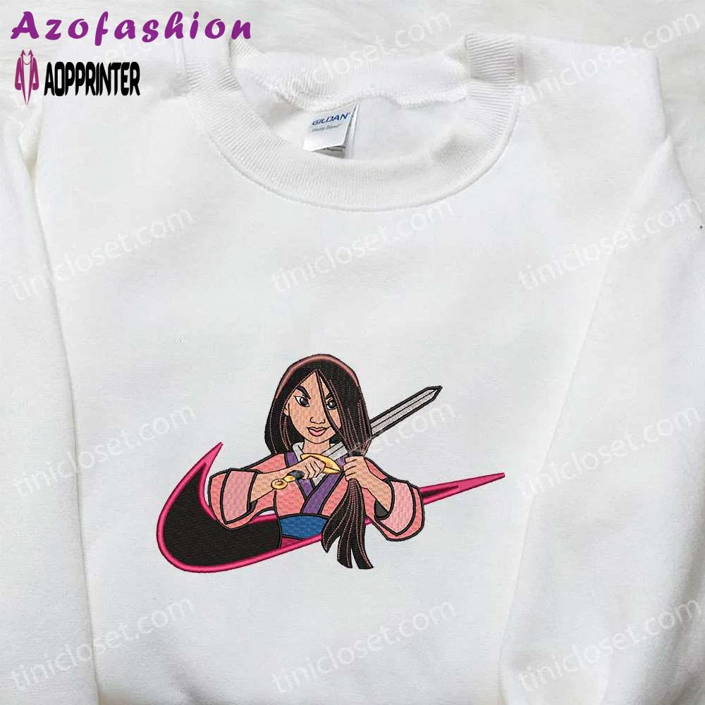 Mulan x nike anime embroidered shirt disney characters & nike inspired design Embroidered Shirt