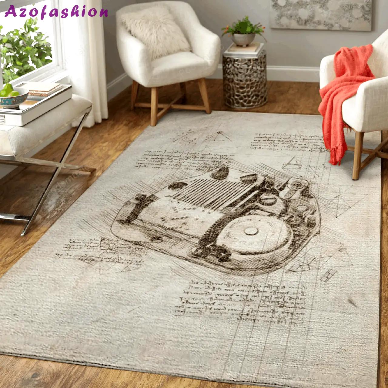 Music box da vinci inspired sketches art for fans area rug living room carpet rug regtangle carpet floor decor home decor Rectangle Rug