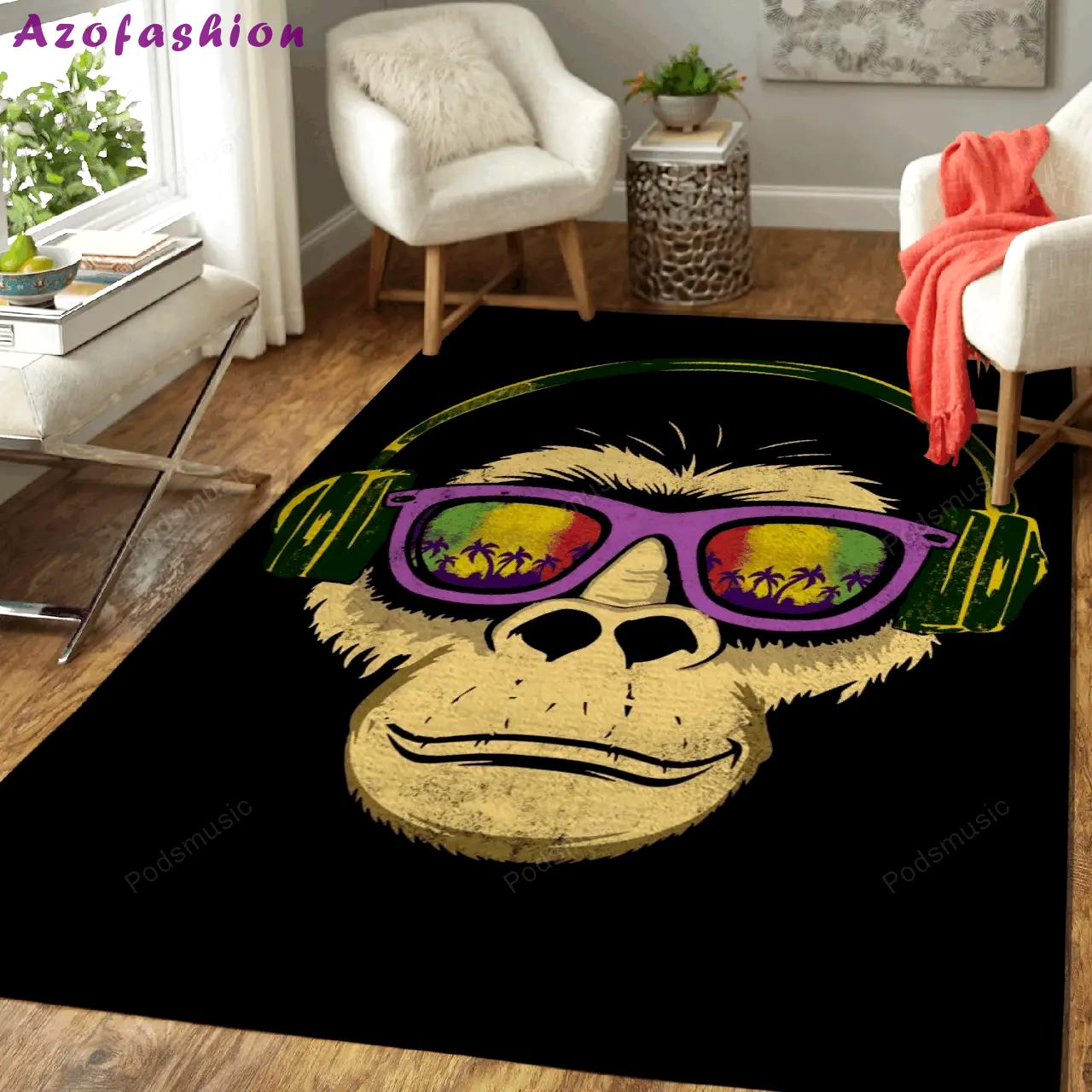Music headphones monkey animal love art for fans area rug living room carpet rug regtangle carpet floor decor home decor Rectangle Rug