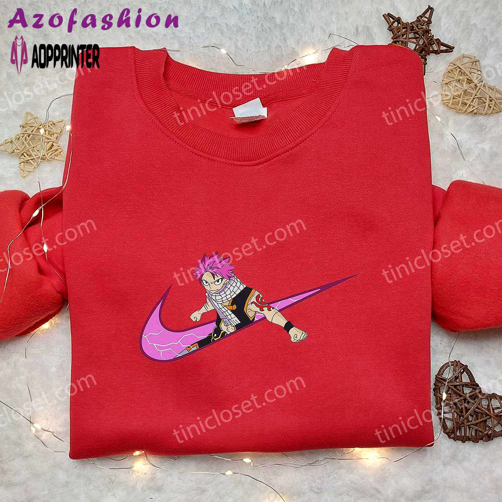 Natsu dragneel x nike hoodie & fairy tail embroidered shirt: trendy nike inspired apparel Embroidered Shirt