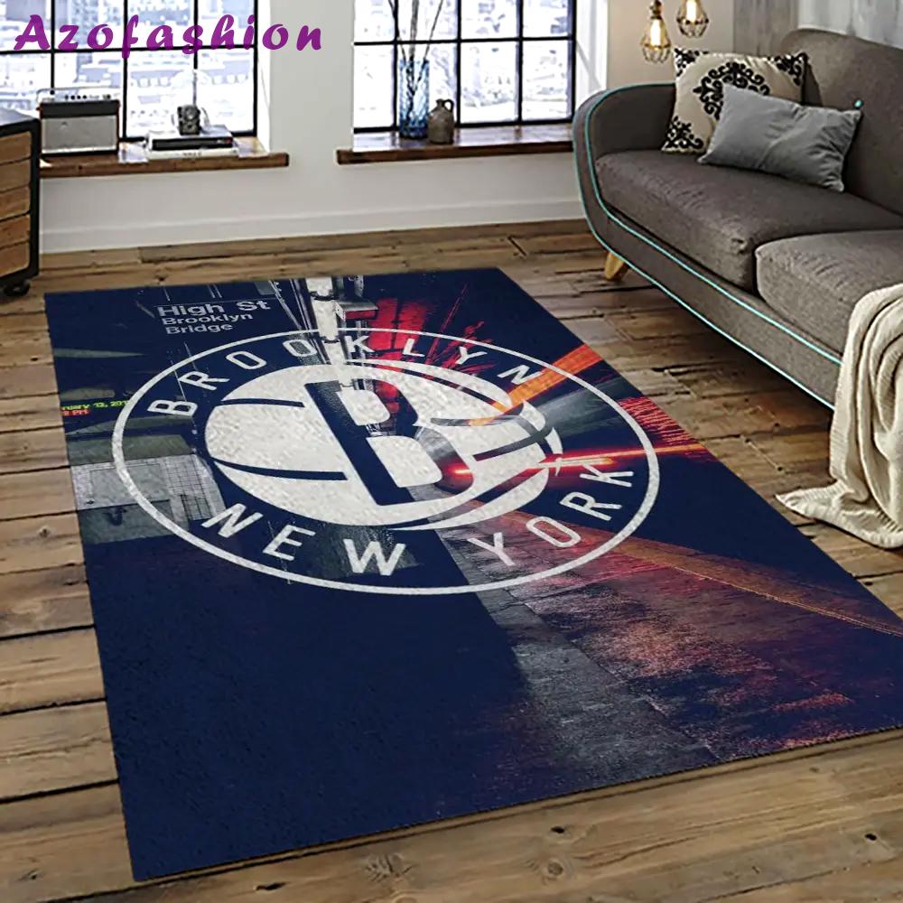 Nba brooklyn nets basketball team logo sport carpet rectangle area rug for living room brn8 Rectangle Rug