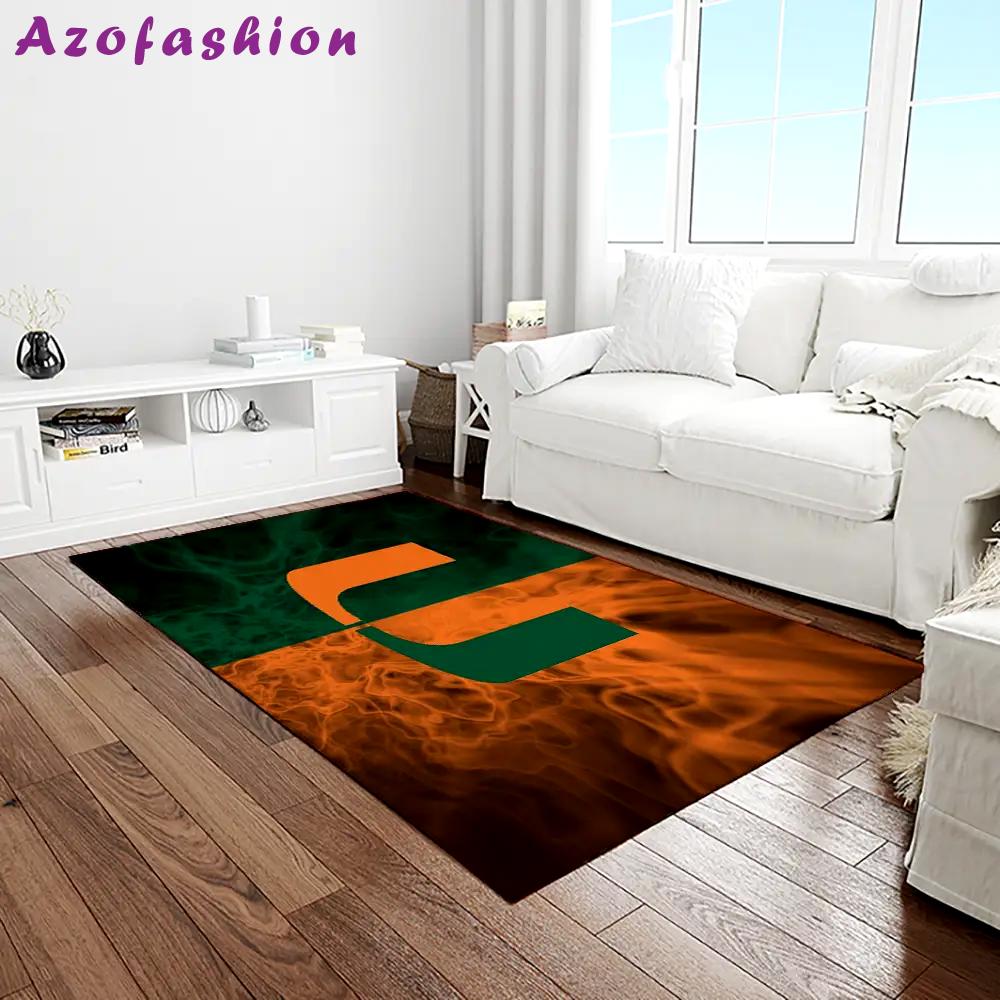 Ncaa miami hurricanes sport basketball and foolball team logo rectangle area rug mh52 Rectangle Rug