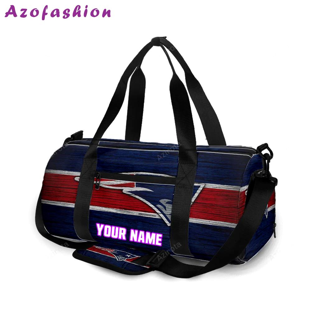 New england patriots red blue wood personalized name travel bag gym bag 365 Travel Bag