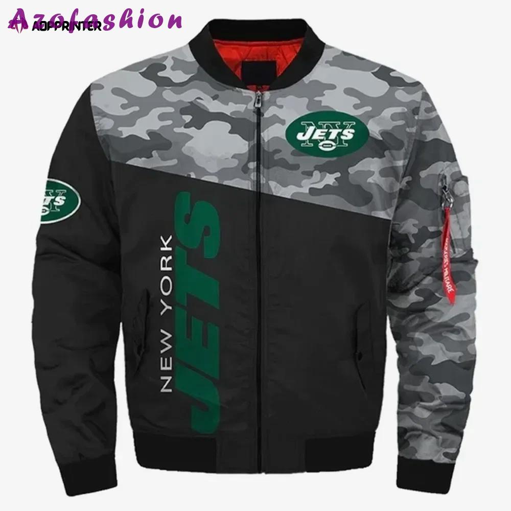 New york jets military pattern bomber jacket – black and gray Bomber Jacket