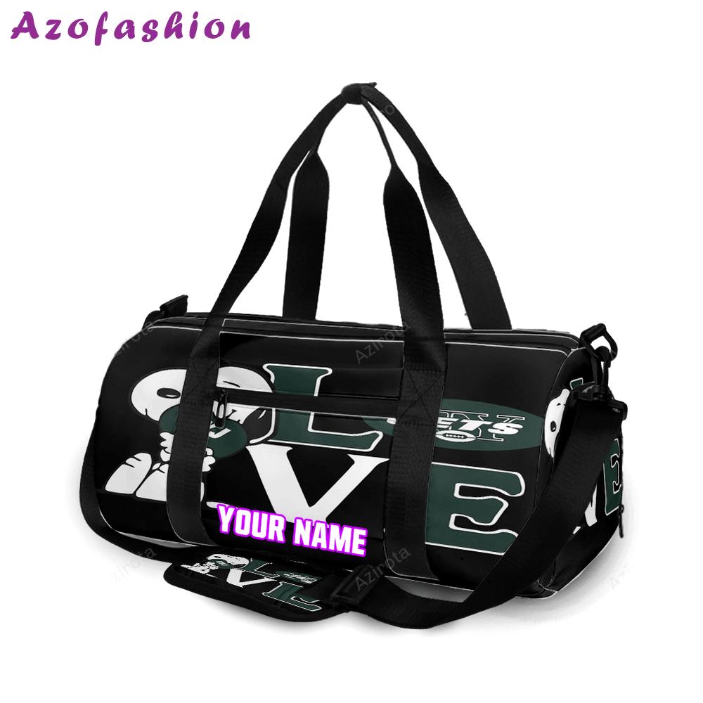 New york jets snoopy v44 personalized name travel bag gym bag 1571 Travel Bag