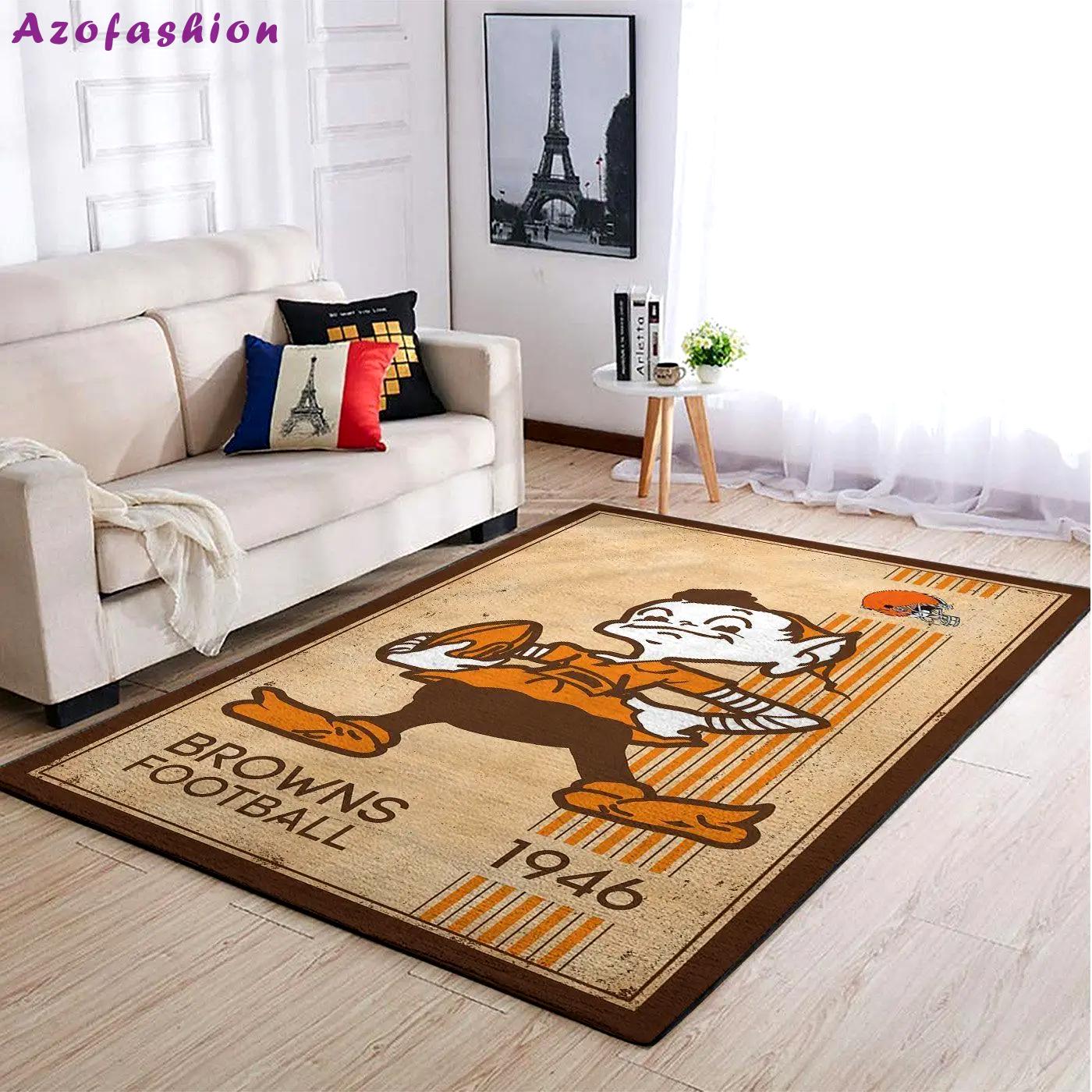 Nfl cleveland browns area rug football rug carpet floor decor home decor Rectangle Rug
