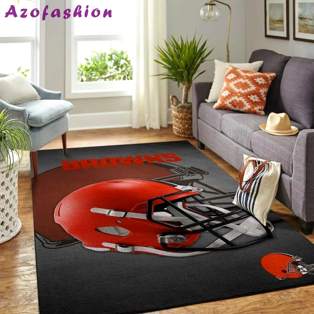 Nfl cleveland browns helmet area rug football rug carpet floor decor home decor Rectangle Rug