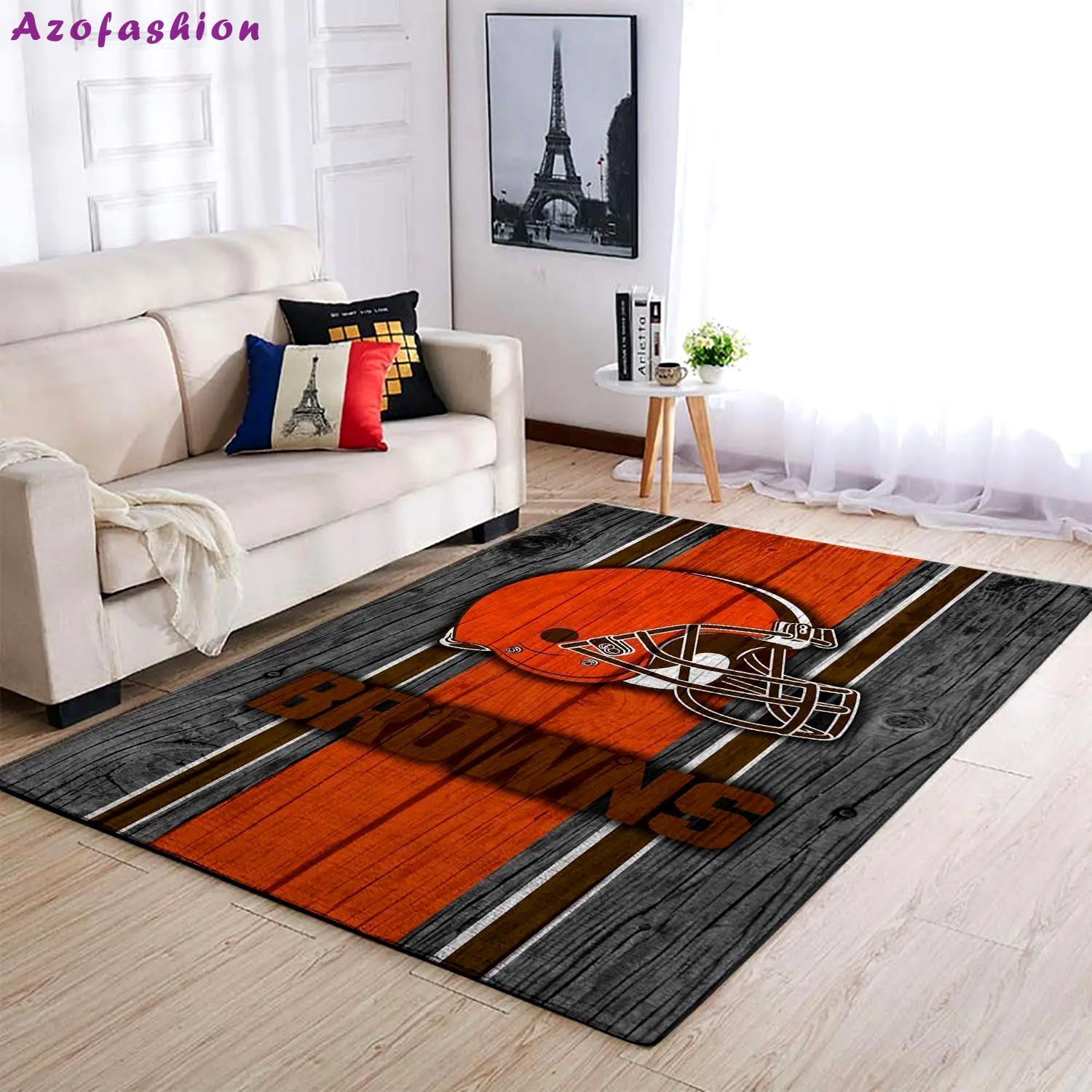Nfl cleveland browns wooden style area rug football rug carpet floor decor Rectangle Rug