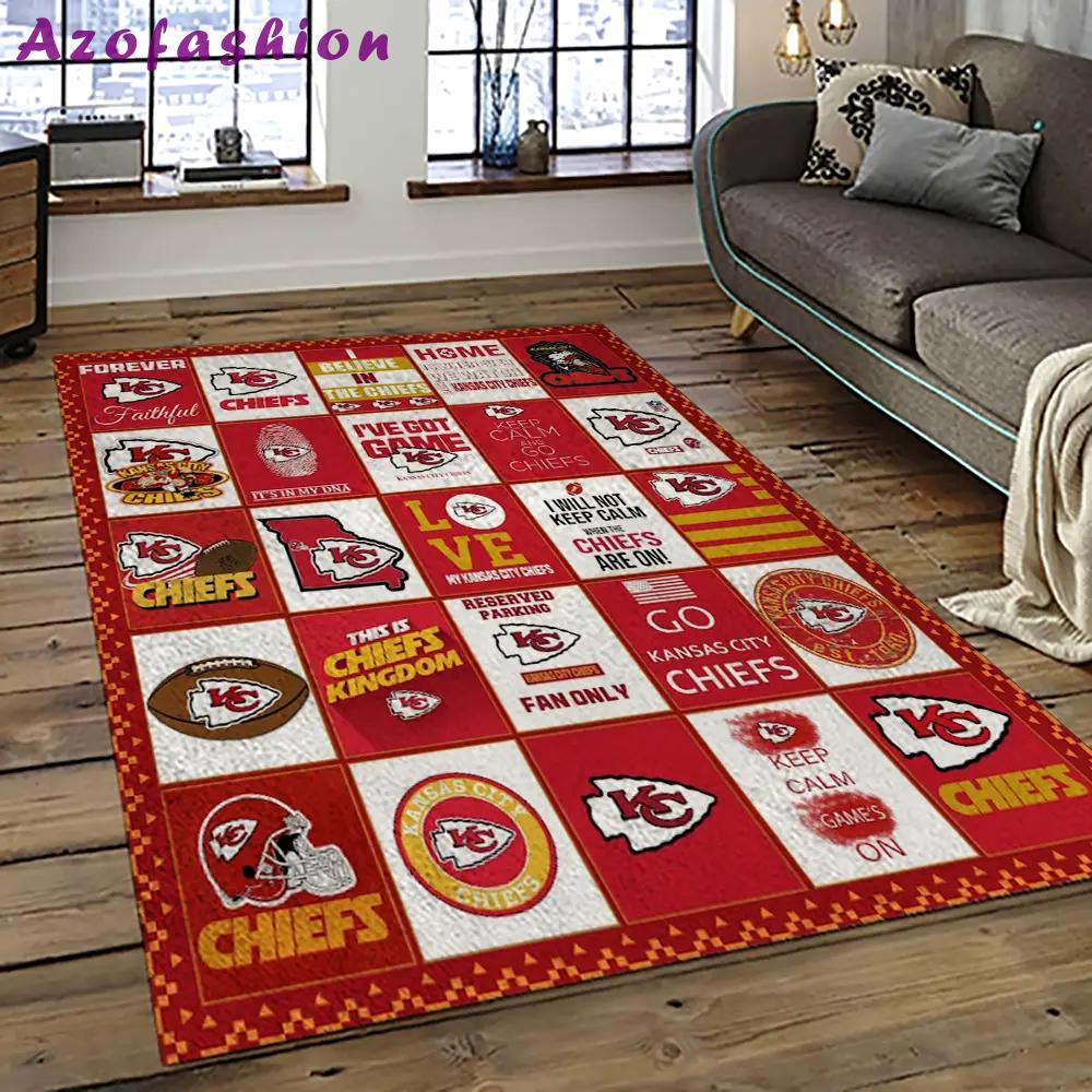 Nfl kansas city chiefs football team logo sport carpet rectangle area rug for living room kcc25 Rectangle Rug