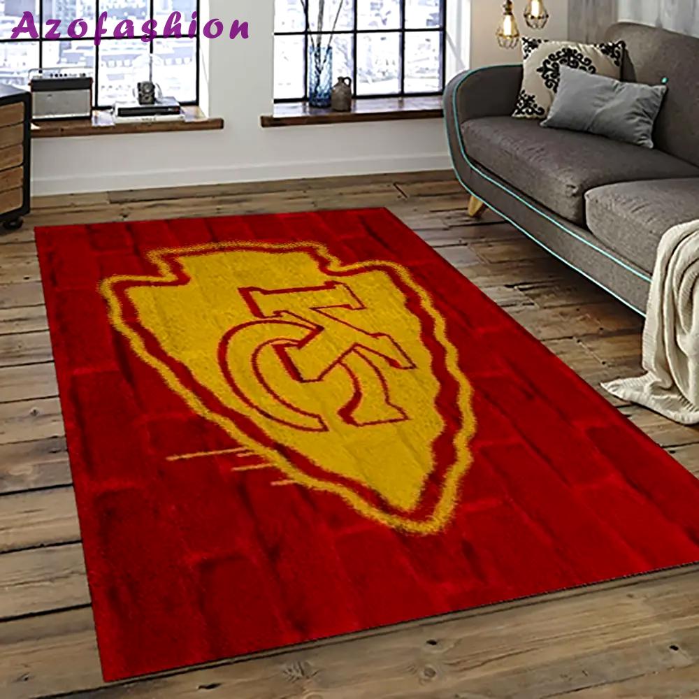 Nfl kansas city chiefs football team logo sport carpet rectangle area rug for living room kcc26 Rectangle Rug