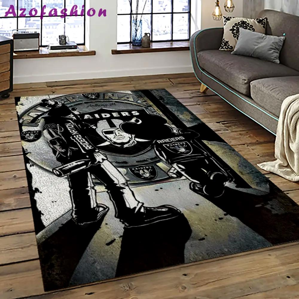Nfl las vegas raiders football team logo sport carpet rectangle area rug for living room lvrd14 Rectangle Rug