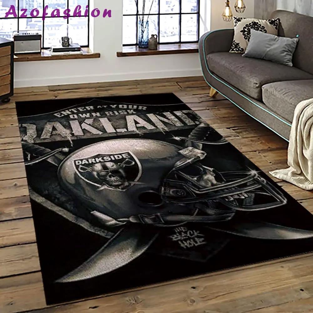 Nfl las vegas raiders football team logo sport carpet rectangle area rug for living room lvrd16 Rectangle Rug