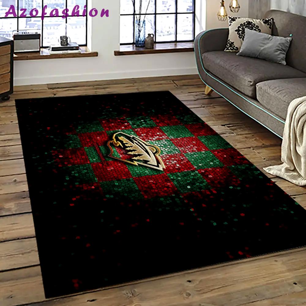Nhl minnesota wild hockey team logo sport carpet rectangle area rug for living room mw44 Rectangle Rug