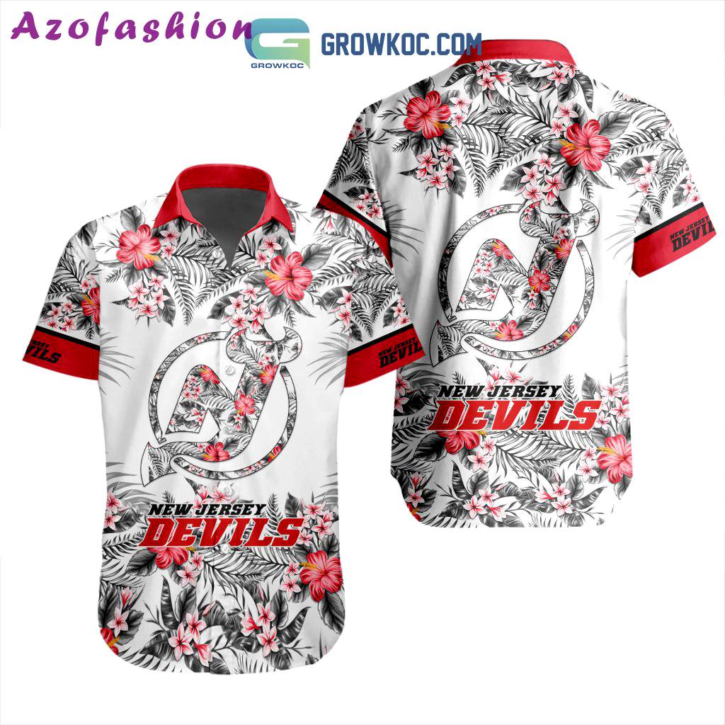 Nhl new jersey devils flowers hawaiian design button shirt Hawaii Shirt Shorts & Flip Flops