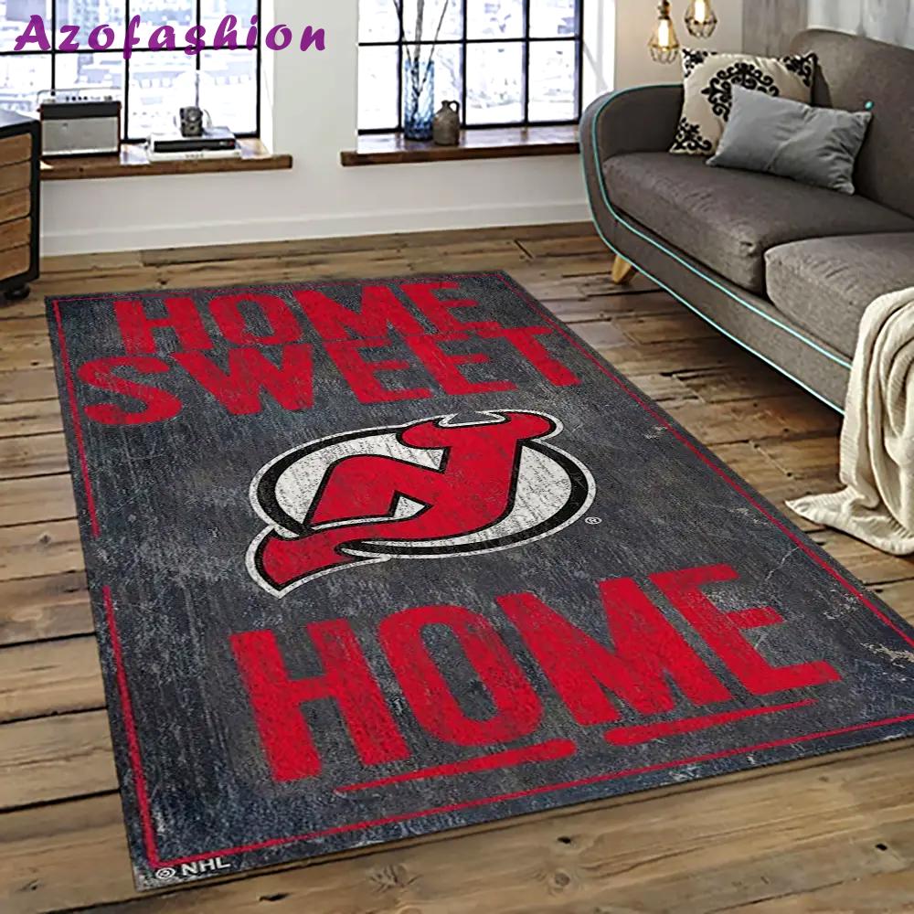 Nhl new jersey devils hockey team logo sport carpet rectangle area rug for living room njd06 Rectangle Rug