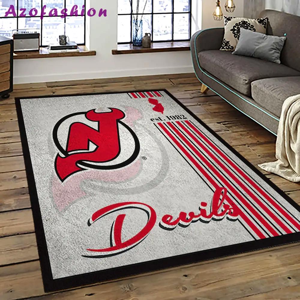 Nhl new jersey devils hockey team logo sport carpet rectangle area rug for living room njd07 Rectangle Rug