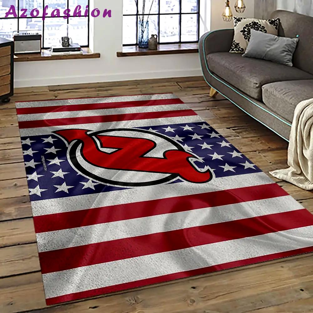 Nhl new jersey devils hockey team logo sport carpet rectangle area rug for living room njd34 Rectangle Rug