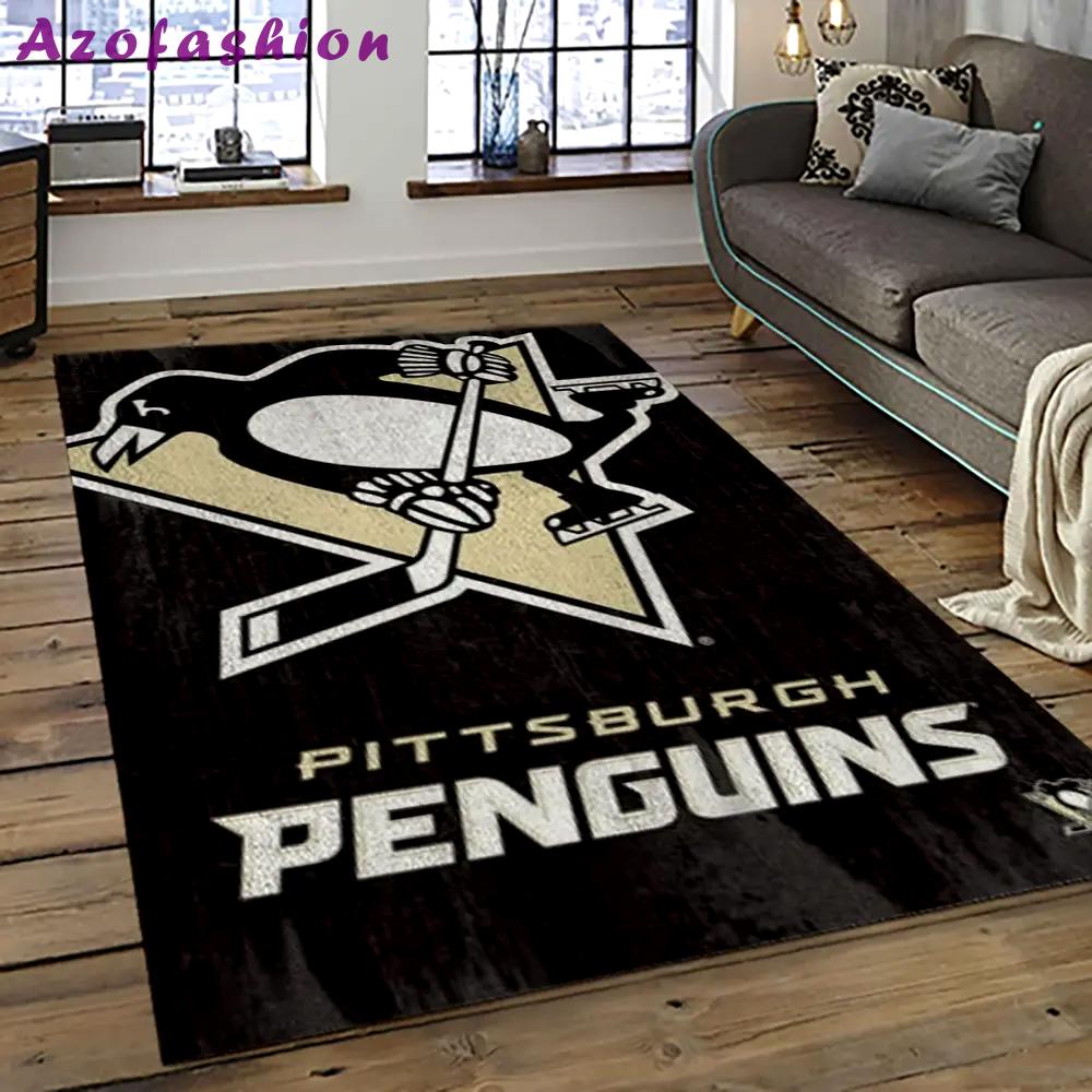 Nhl pittsburgh penguins hockey team logo sport carpet rectangle area rug for living room pp10 Rectangle Rug