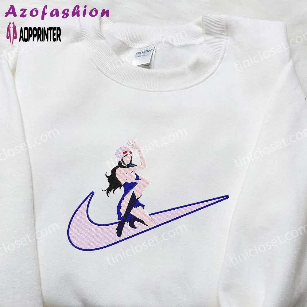 Nico robin x nike swoosh anime embroidered hoodie & shirts: one piece & nike inspired designs Embroidered Shirt