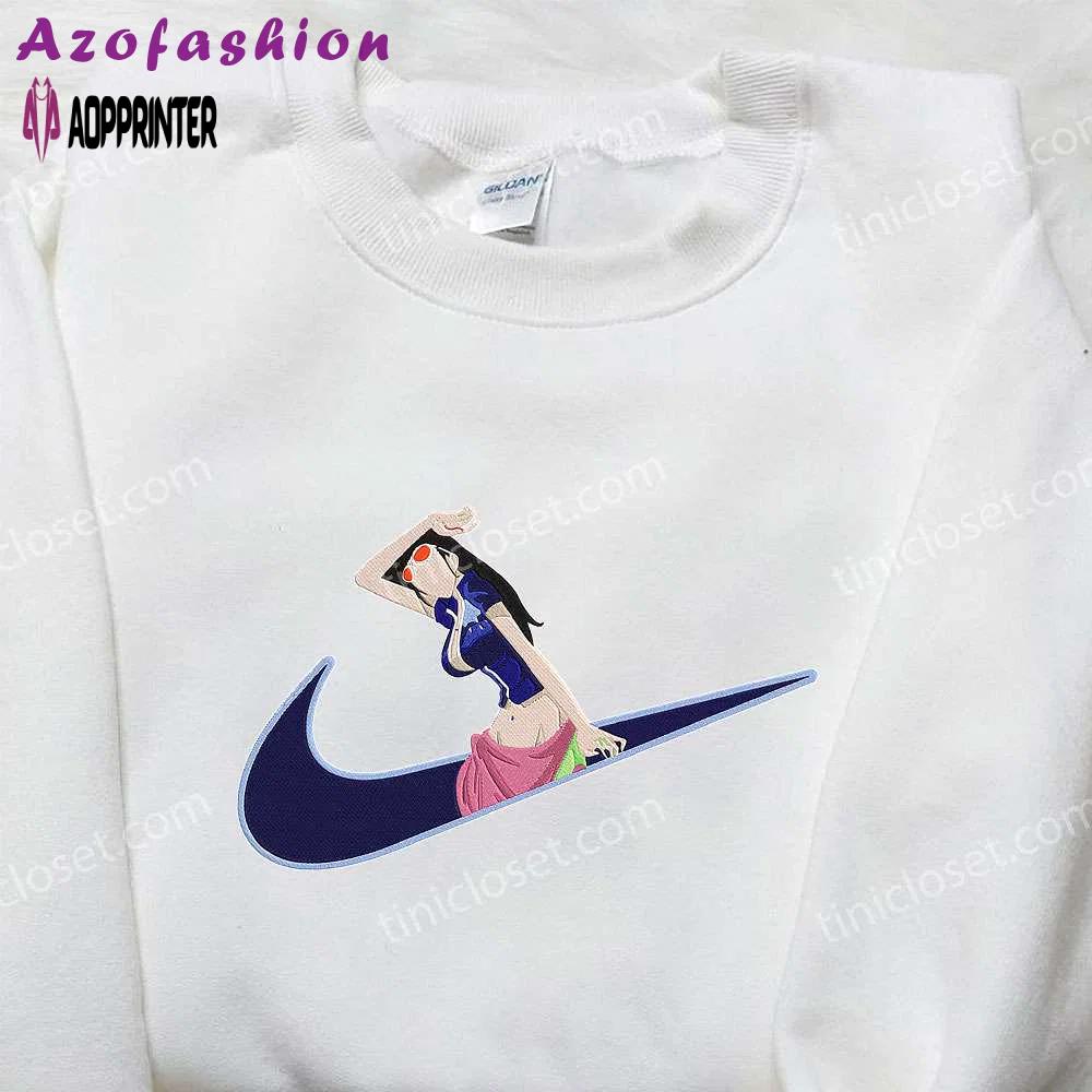 Nico robin x nike swoosh anime hoodie: one piece embroidered shirt & nike inspired tee Embroidered Shirt