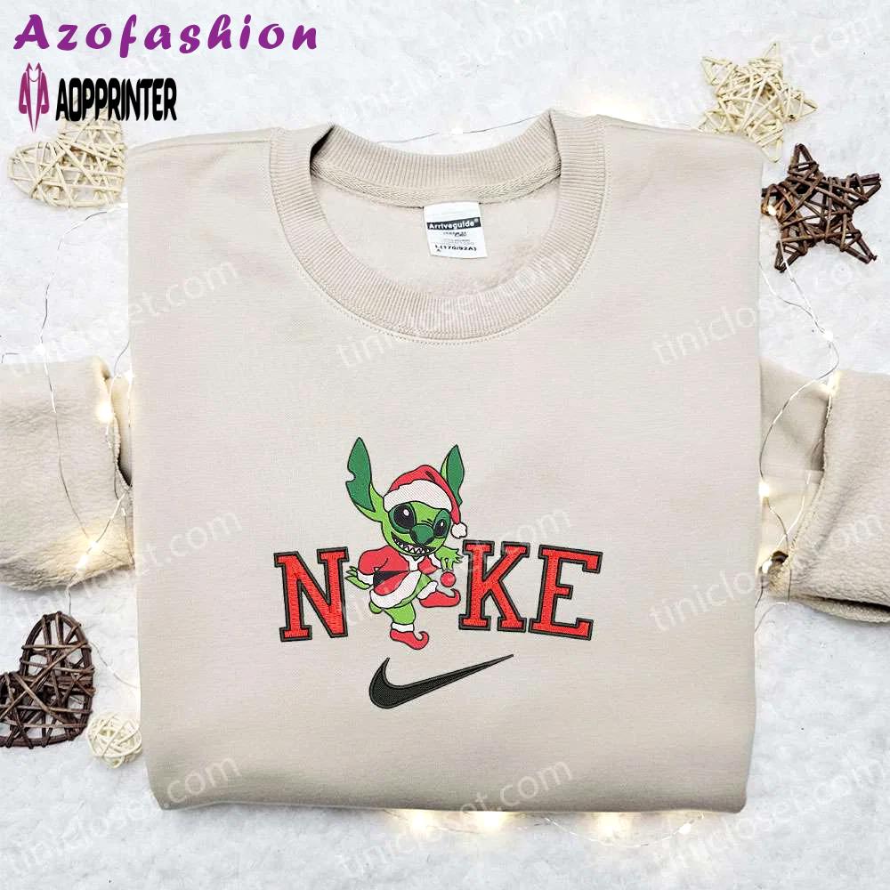 Nike christmas x stitch on grinch embroidered sweatshirt – movie christmas shirt best gift ideas Embroidered Shirt