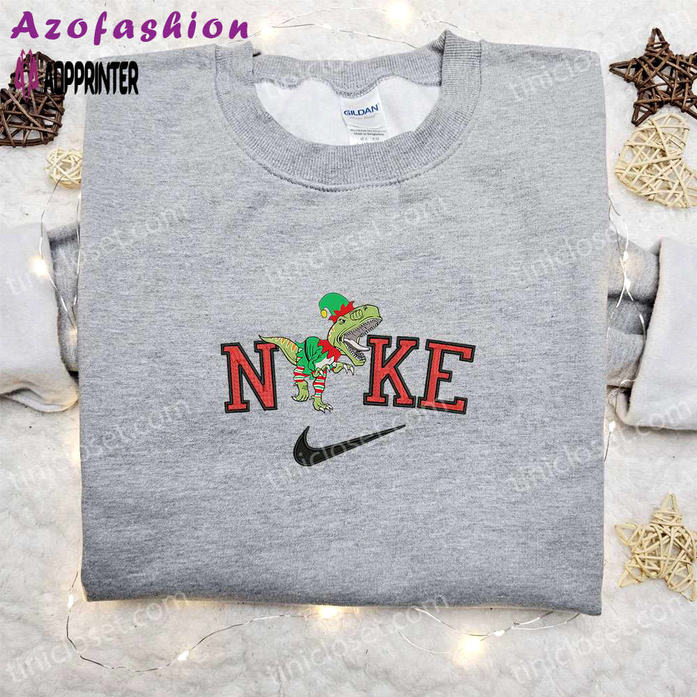 Nike christmas x t-rex dinosaur sweatshirt: best embroidered shirt perfect christmas gift Embroidered Shirt