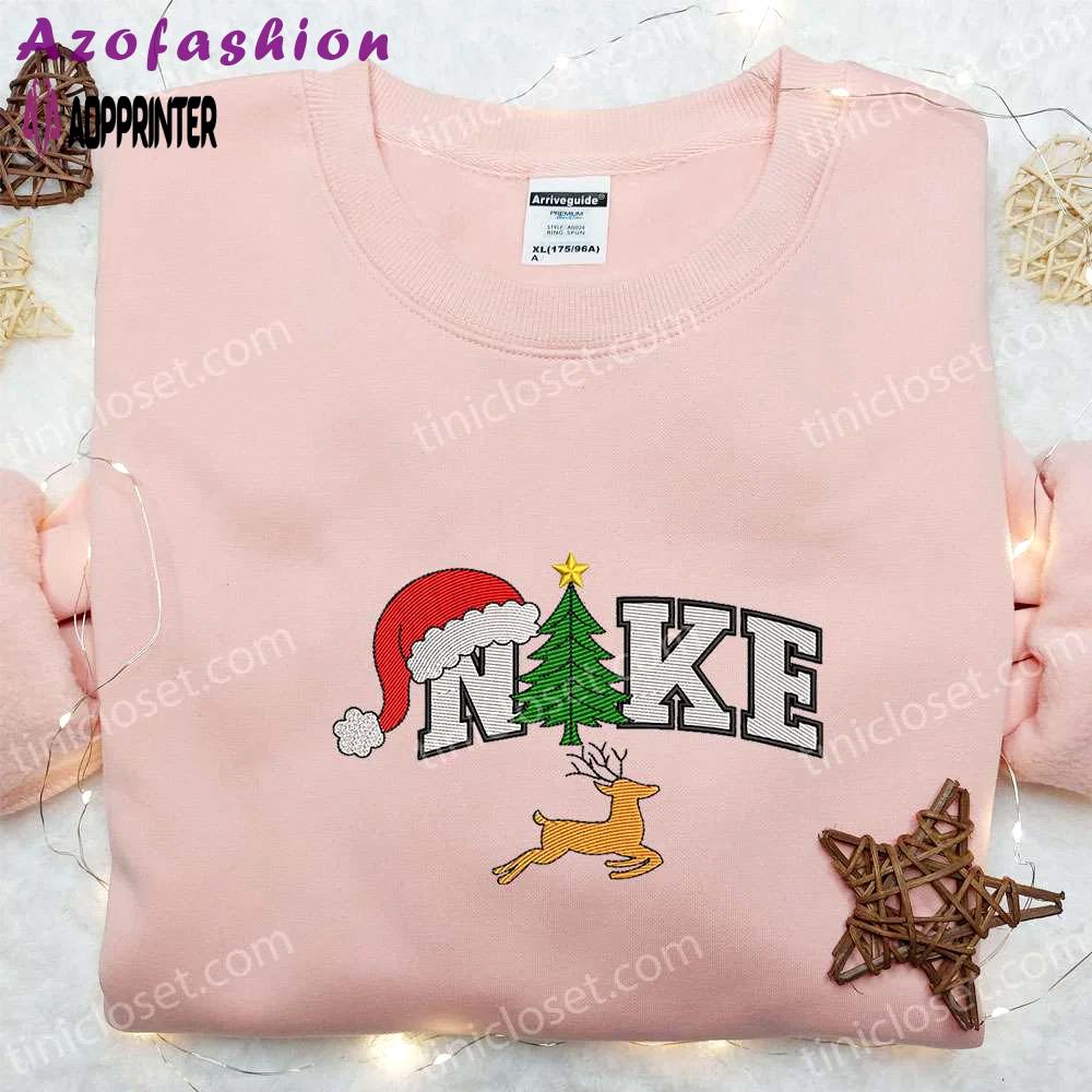 Nike embroidered christmas sweatshirt & shirt: festive tree reindeer design – best gift ideas Embroidered Shirt