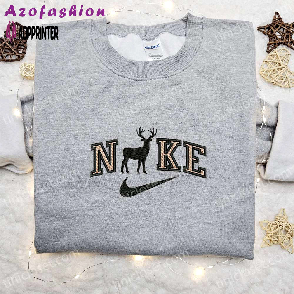 Nike embroidered shirt: deer silhouette & animal print – custom design Embroidered Shirt