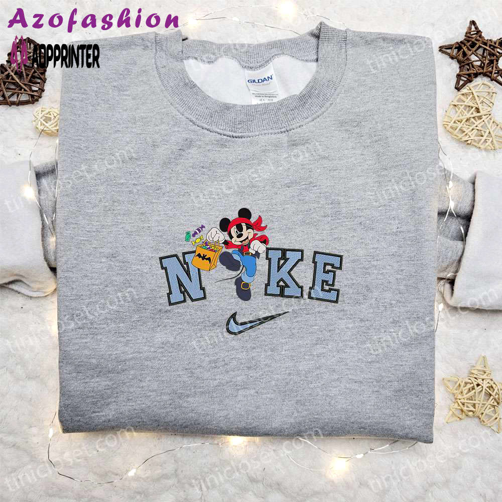 Nike halloween x mickey mouse pirate & candy bag embroidered sweatshirt: spooky shirt & best gift ideas Embroidered Shirt