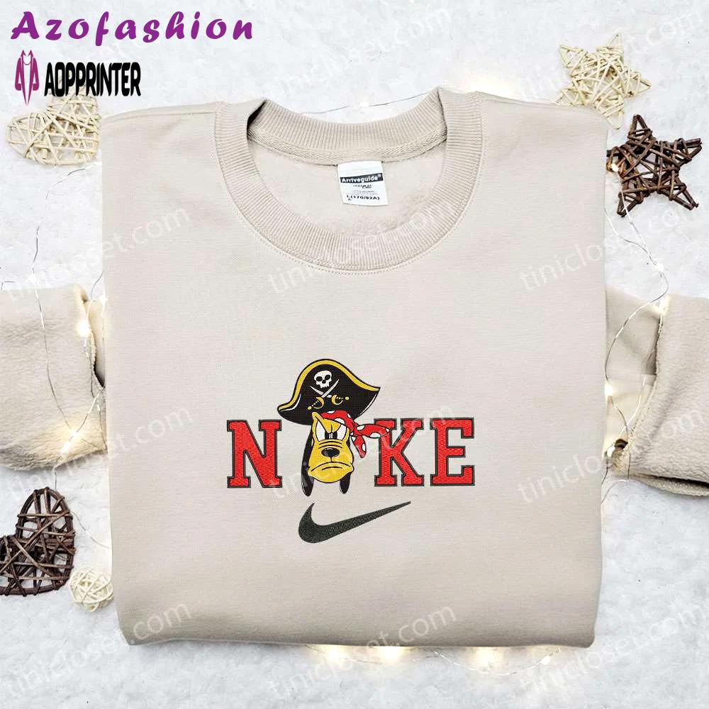 Nike halloween x pluto pirate hat embroidered sweatshirt & walt disney characters shirt: best halloween gift ideas Embroidered Shirt