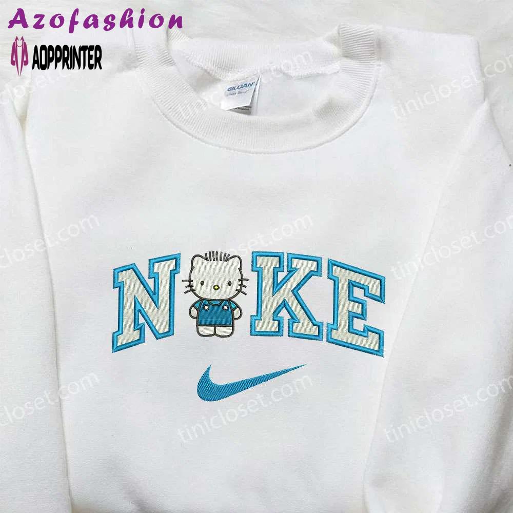 Nike inspired blue hello kitty embroidered shirt & sweatshirt: perfect gifts for son Embroidered Shirt