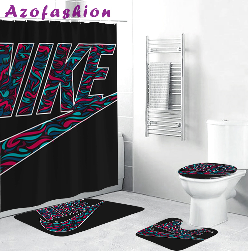 Nike logo type 1259 Bathroom Accessory Sets Pedestal Rug Waterproof Shower Curtain Bathroom Sets Home Decor Luxury Fashion Brand Hypebeast Bathroom Bath Mat Set Toilet Cover