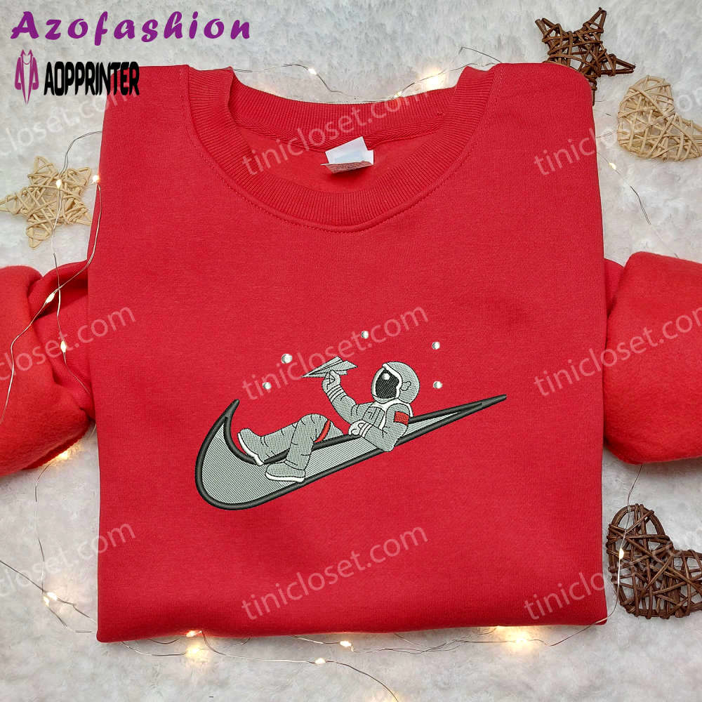 Nike x astronaut fly embroidered shirt – unique nike & anime design Embroidered Shirt