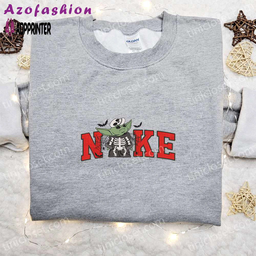 Nike x baby yoda skeleton embroidered sweatshirt: spooky halloween shirt & best gift idea Embroidered Shirt