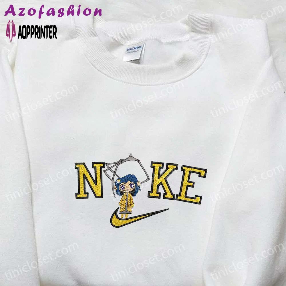 Nike x button eyes coraline embroidered shirt: best nike inspired gift for family Embroidered Shirt