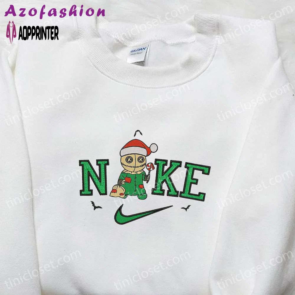 Nike x christmas hat chibi voodoo doll embroidered hoodie: spooky halloween sweatshirt best gifts for family Embroidered Shirt