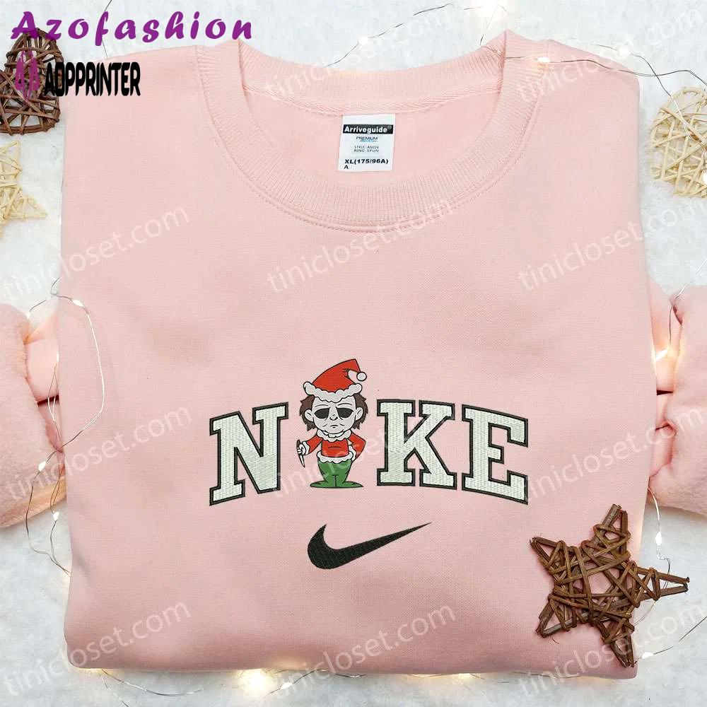 Nike x christmas michael myers embroidered sweatshirt – cool halloween hoodie best family gift ideas Embroidered Shirt
