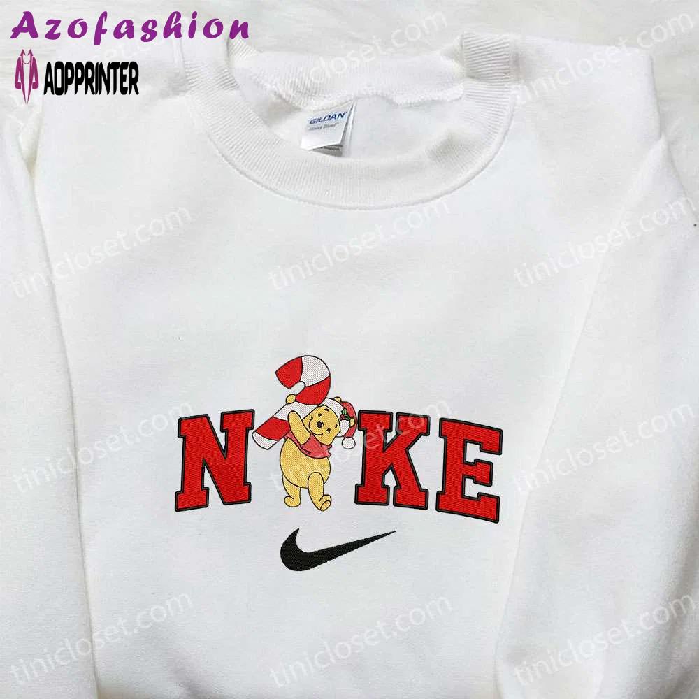 Nike x christmas pooh embroidered hoodie & disney characters sweatshirt with nike inspiration Embroidered Shirt